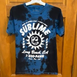 blue/black tie-dye men’s small sublime long beach 1-800-pawn graphic t-shirt